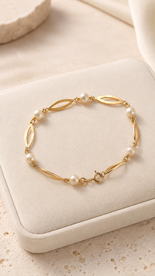 18K gold bracelet with imitation pearls, 17 cm