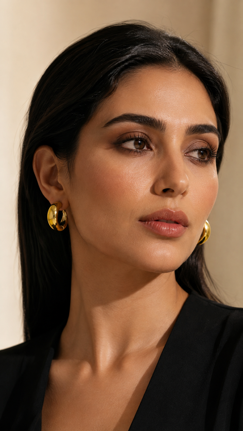 18K gold bold hoop earrings, another view