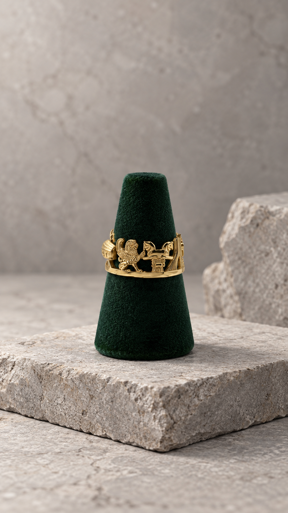 18K gold Symbol of Iran ring with Lion and Sun, Faravahar, Azadi Tower and Cyrus Cylinder, another view