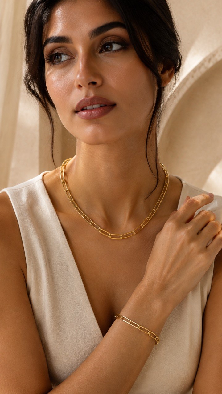 18K Solid Gold Necklace (paper clip)